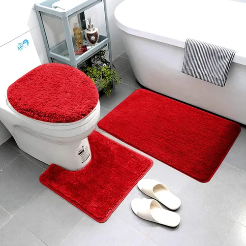 Vista 2 de Smart Linen Juego de alfombras de baño de 3 piezas que incluye alfombra de baño, tapete de contorno y cubierta para tapa de inodoro, lavable a