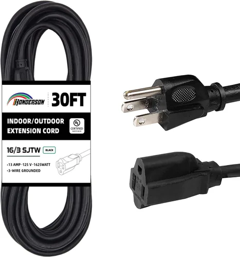 Vista 21 de Cable de Extensión HONDERSON, Certificación UL, Calibre 16, 1 Pie de Largo, Color Negro, 3 Puntas, Resistente, 16/3 SJTW, 13A, Cable de Energía