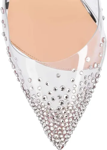 Vista 3 de FSJ - Zapatos de tacón transparentes puntiagudos con incrustaciones para mujer, tacón alto con lazo, tallas estadounidenses (4 a 15 M)