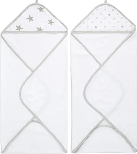 Vista 8 de aden + anais Essentials - Toalla de baño con capucha para bebé, súper suave, 100% algodón, paquete de 2, conejitos ruborizados
