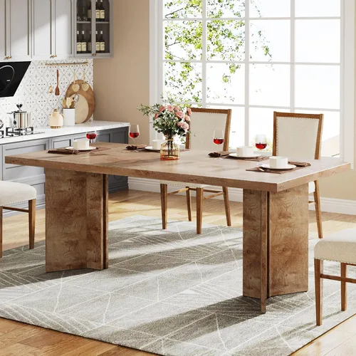 Vista 12 de Tribesigns Mesa de comedor de 63 pulgadas para 4-6, mesa de cocina estilo granja con gran superficie, mesa rectangular para cenas y comidas