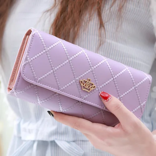 Vista 6 de Cartera larga de cuero con tres pliegues para mujer, con cremallera, hebilla elegante, cartera de mano para mujer, color negro