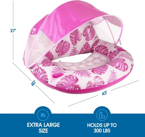 Vista 7 de COOLCOOLDEE New Upgraded Pool Chair Float with Shade,XL Pool Floats for Adults Heavy Duty,Inflatable Pool Chair Lounge Float with Cup Holder &
