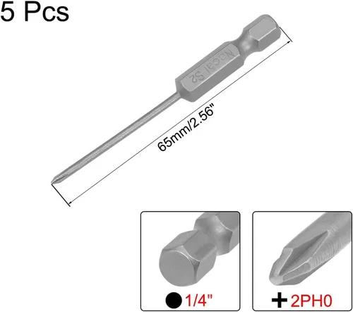 Vista 2 de uxcell 5 brocas magnéticas Phillips PH0 de 0.079 in, vástago hexagonal de 1/4 de pulgada, herramienta eléctrica S2 de 2.56 pulgadas de longitud
