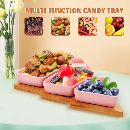 Vista 5 de Angoily Bandeja de cerámica con forma de árbol de Navidad para entretenimiento, plato de servir alimentos con base para aperitivos, aperitivos Rosa