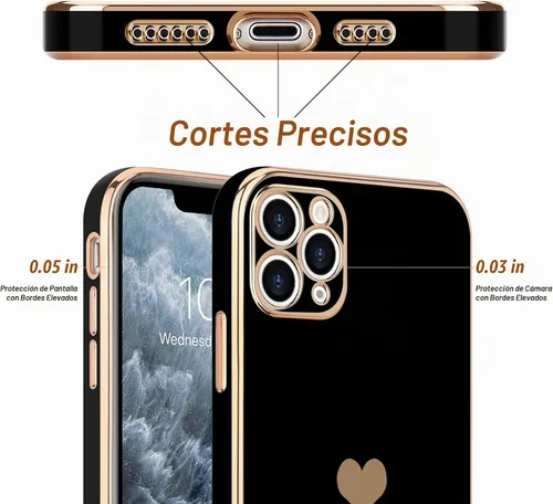 Vista 3 de Teageo Funda para iPhone 11 Pro Max para niñas y mujeres, lindo corazón de Negro