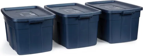 Vista 11 de Rubbermaid Roughneck Tote de 3 galones, paquete de 6, fabricado en EE.UU., índigo oscuro metálico, contenedores de almacenamiento de plástico