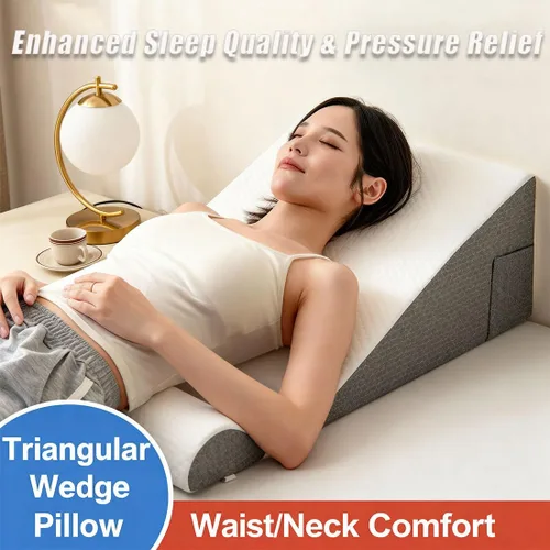 Vista 6 de Juego de almohada de cuña ortopédica ajustable para dormir, incluye una almohada para el cuello, espuma viscoelástica de alta calidad y funda Gris
