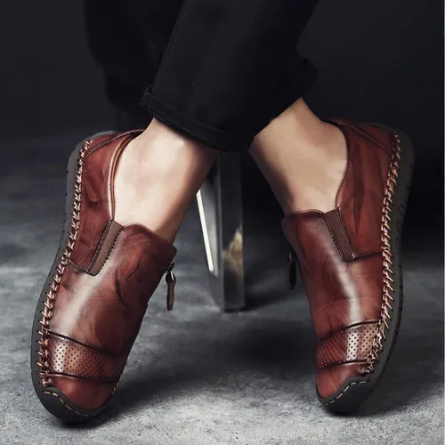 Vista 7 de Qiucdzi Zapatos cómodos de cuero para hombre, con costuras a mano, antideslizantes, informales, mocasines, zapatos para barco, Transparente