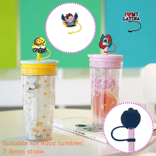 Vista 5 de 11 fundas de paja latina de silicona I Love Latina para vasos, pajitas reutilizables, lindas puntas de pajita, regalos de 40 onzas, latina/11