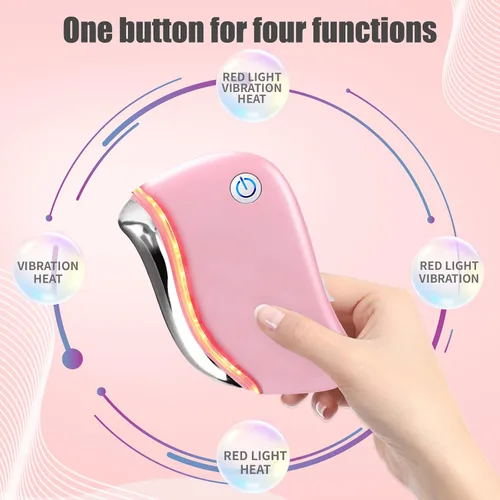 Vista 4 de Aikertec Heat Electric Gua Sha Tool 4 en 1 masajeador facial multifunción antienvejecimiento, contorno facial y reafirmante, doble mentón, despertar