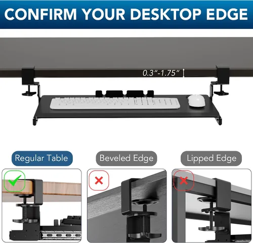 Vista 7 de AX WABER AX01WB01 - Bandeja extraíble para teclado debajo del escritorio con sistema de montaje de abrazadera C ajustable extra resistente, 27.3