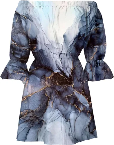 Vista 3 de Ceboyel Vestido floral con volantes para mujer, hombros descubiertos, vestidos de verano estilo skater, bohemio, corto, para crucero, playa