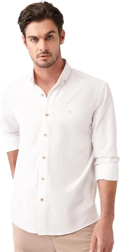 Vista 3 de Avva Men's 100% Cotton, Regular Fit, Long Sleeve, Button Collar, Dobby Shirt, S-2X Large, White