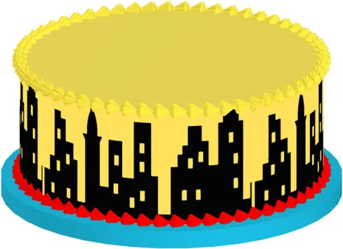Vista 5 de CakeSupplyShop Decoración de borde de pastel con temática escénica (telón de fondo de ciudad iluminado de superhéroe)
