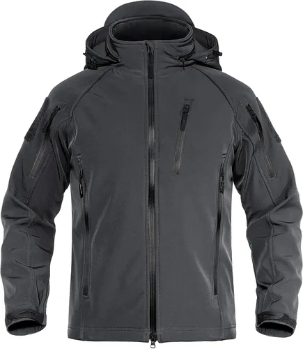 Vista 9 de TACVASEN Chaqueta con capucha Softshell Tactical impermeable con forro Negro