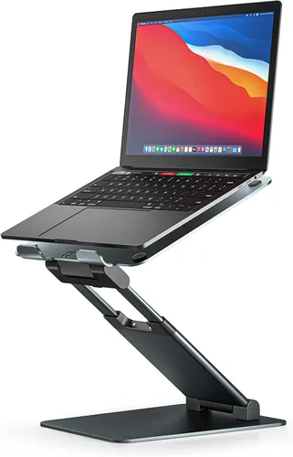 Vista 4 de Nulaxy Soporte de computadora portátil de altura ajustable para escritorio, elevador de computadora de aluminio plegable doble, diseño extraíble