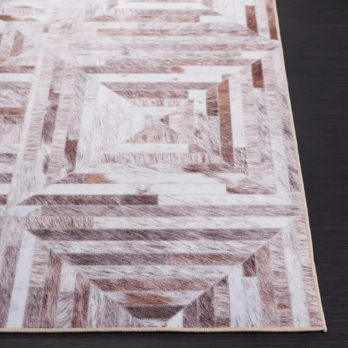 Vista 6 de SAFAVIEH Colección de alfombras lavables de piel sintética, alfombra de pasillo de 2 pies 6 pulgadas x 8 pies, beige y marrón, antideslizante