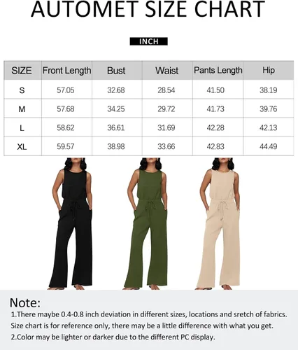 Vista 6 de AUTOMET Trajes de otoño para mujer, ropa casual de moda, sin mangas, pierna ancha, pantalones largos