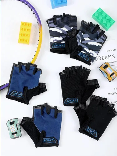 Vista 6 de 3 pares de guantes de bicicleta para niños, guantes de entrenamiento sin dedos de medio dedo, gel antideslizante para bicicleta y motocicleta