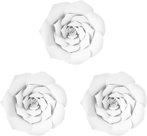 Vista 9 de Decoración de flores de papel gigantes para boda, fiesta, telón de fondo de flores, flores hechas a mano para guardería, decoración de pared de Crema