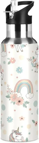 Vista 8 de Stainless Steel Water Bottle 32 Oz, Leakproof Water Bottles for Gym Outdoor Travel School, Unicorns Rainbow Manes Tails