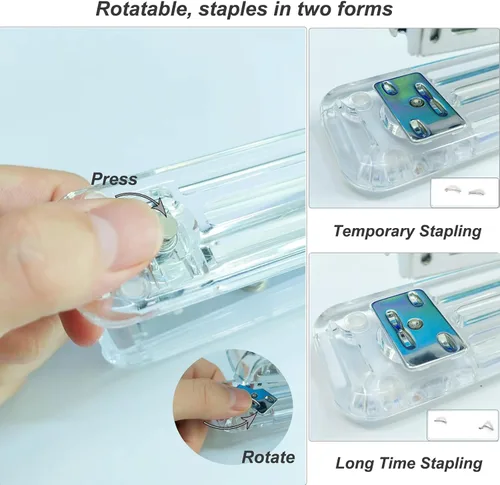 Vista 10 de Engrapadora de escritorio acrílica con 1000 grapas de 26/6, 6 clips de carpeta y 50 clips de papel, kit de accesorios de escritorio para el hogar