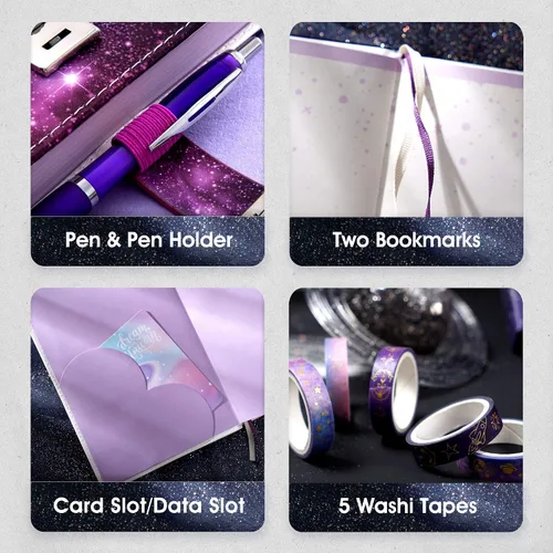 Vista 3 de CAGIE Set de regalo de diario con cerradura de constelación estrellada con bolígrafo y cinta adhesiva, diario secreto con cerradura para niñas