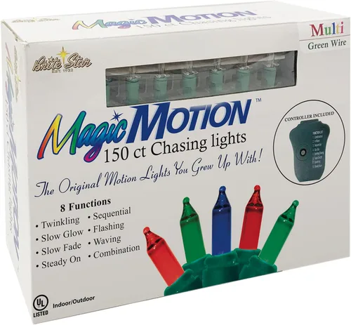 Vista 2 de Brite Star Juego de 150 luces de persecución de 8 funciones, tira de luces para exteriores con modos de centelleo, intermitente y encendido