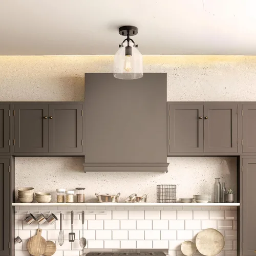 Vista 2 de GLOBE Electric 66000080 Lámpara de techo empotrada de 1 luz, negro mate, pantalla de vidrio angular, accesorios de iluminación de techo