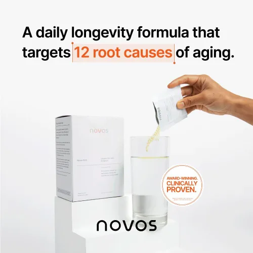 Vista 2 de Novos Core Longevity - Mezcla de bebida de suplemento, naranja, 30 porciones