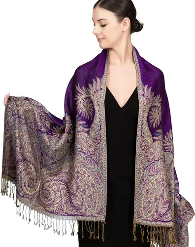 Vista 17 de Achillea Bufanda reversible de pashmina con estampado paisley – Chales y envolturas indios exóticos para vestidos de noche, festivales, todas