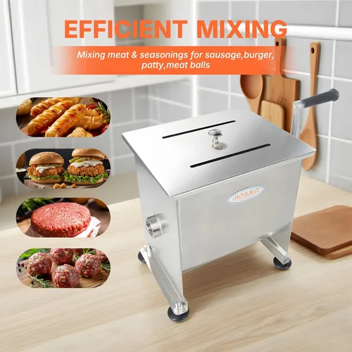 Vista 2 de Hakka - Mezclador manual de carne de 15 libras/7.5 L, tanque fijo de acero inoxidable de 10 L, sin caja de engranajes, mezclador de carne