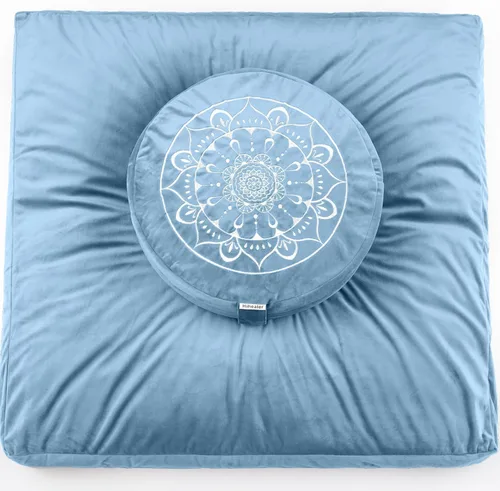 Vista 12 de Juego de cojín de meditación Hihealer grande de terciopelo para piso y cojín de yoga tibetano tradicional para adultos Zafu con relleno de trigo