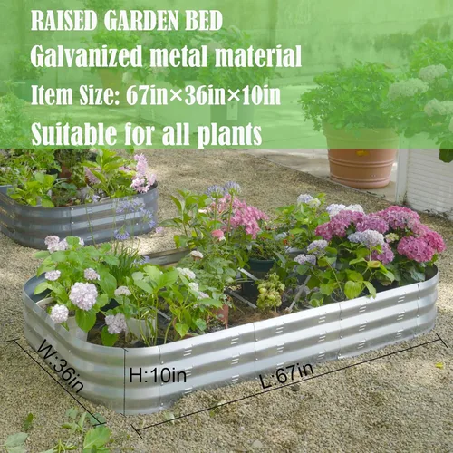 Vista 4 de Kit de cama de jardín elevada galvanizada, grandes camas de jardín elevadas de metal para verduras, maceta galvanizada elevada, cajas de jardín
