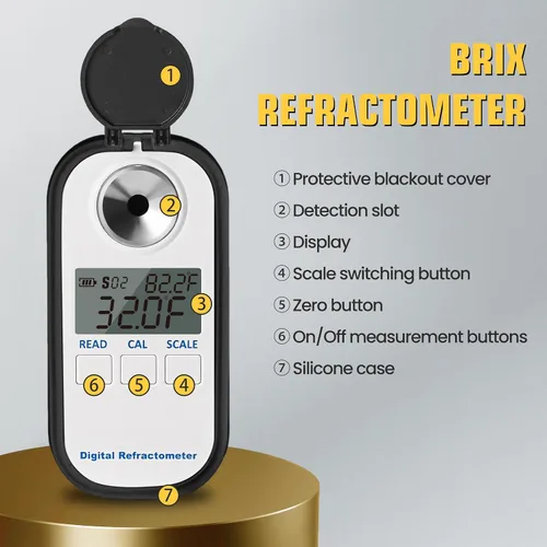 Vista 2 de Refractómetro digital de azúcar 0-90.0% refractómetro Brix Probador de contenido de azúcar con refractómetro de compensación automática