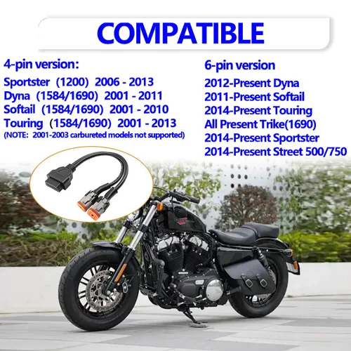 Vista 5 de 4pin 6pin motocicleta OBD2 diagnóstico adaptador cable 4pin 6pin 2 en 1 apto para Harley Davidson Harley Motor Cable J1850 Protocol Diagnostic