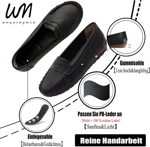 Vista 3 de Wuyaraymia Mocasines para mujer, de piel sintética, mocasines y sin cordones con suela de goma suave, zapatos de pie durante mucho tiempo