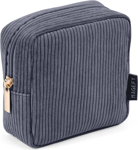 Vista 8 de MAGEFY Pequeña bolsa de maquillaje para bolso, mini bolsa de cosméticos de pana, linda bolsa cosmética para mujeres con bolsillos deslizantes