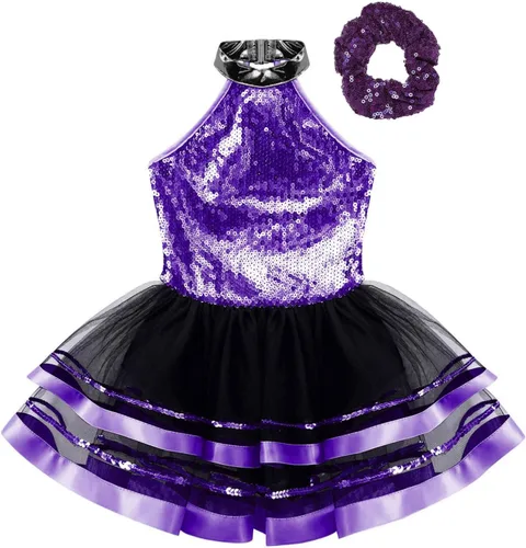 Vista 78 de CHICTRY Vestido tutú de ballet con lentejuelas brillantes para niñas y niñas, moderno disfraz de baile latino de jazz