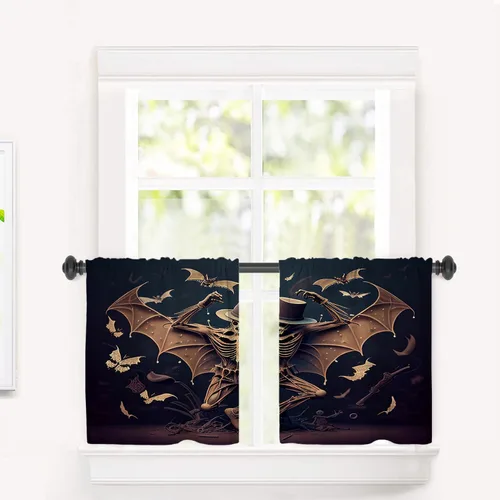 Vista 17 de Cortinas opacas de poliéster multicapa marrón con diseño de bosque natural, 2 unidades, 26 x 24 pulgadas