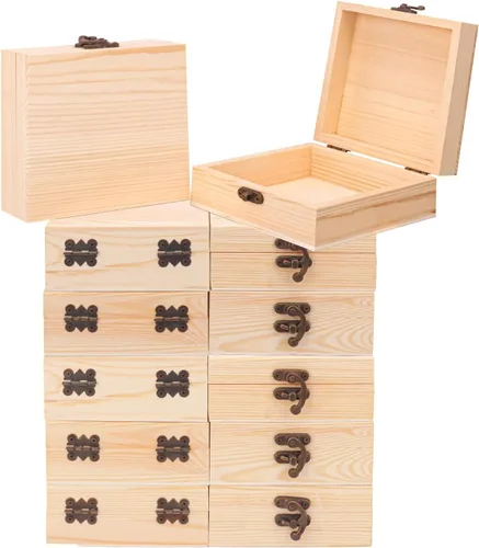 Vista 8 de 4 cajas de madera sin terminar con ventana, caja de madera para manualidades y almacenamiento con tapa superior de plástico, para recuerdos