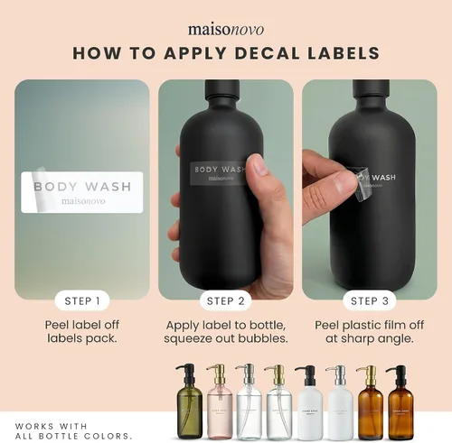 Vista 7 de MaisoNovo Dispensador de jabón de 1 pieza Botellas ámbar de 16.9 oz con bombas de plástico negro