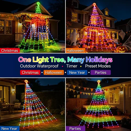 Vista 8 de Luces de Cascada de Navidad RGB Inteligentes de 16.4 Pies con Estrella, APP y Control Remoto, Espectáculo de Luz Personalizado DIY y Sincronización