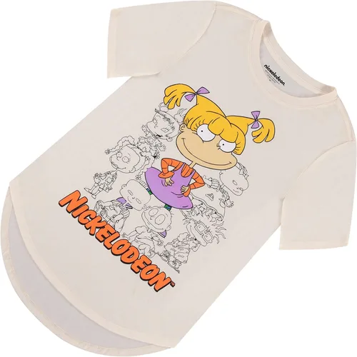 Vista 5 de Nickelodeon Camisa de moda para mujer de los años 90, Rugrats, Angelica and Chuckie - Camiseta de manga corta con dobladillo curvado delantero
