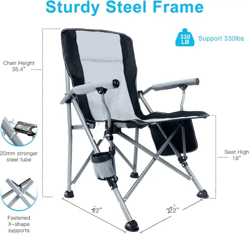 Vista 2 de Silla de camping para adultos, silla de césped plegable portátil para exteriores, silla de campamento resistente con soporte de hasta 330 libras