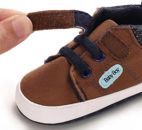 Vista 7 de Sekantrol Zapatos de cuna para recién nacidos, para niños y niñas, suela de goma suave, zapatos para bebés, zapatos deportivos de moda de caña alta