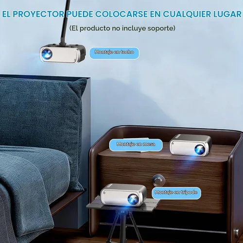 Vista 6 de Mini proyector Full HD 1080P Proyector portátil Plata Gris