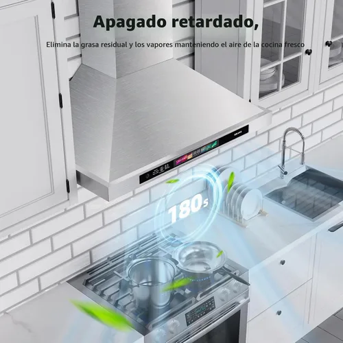 Vista 7 de BRANO Campana extractora de 30 pulgadas montada en la pared 900 CFM con control por voz/gestos/tacto, campana extractora de cocina de acero