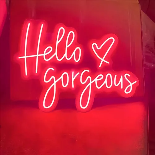 Vista 8 de Letrero de neón LED con texto en inglés «Hello Gorgeous LED», luz nocturna de neón para pared, fiesta de cumpleaños, boda, bar, club, decoración